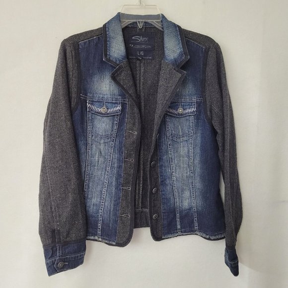 Silver Jeans Co Jacket Womens L Denim/Wool Patchwork Western Jean Jacket - Picture 1 of 12